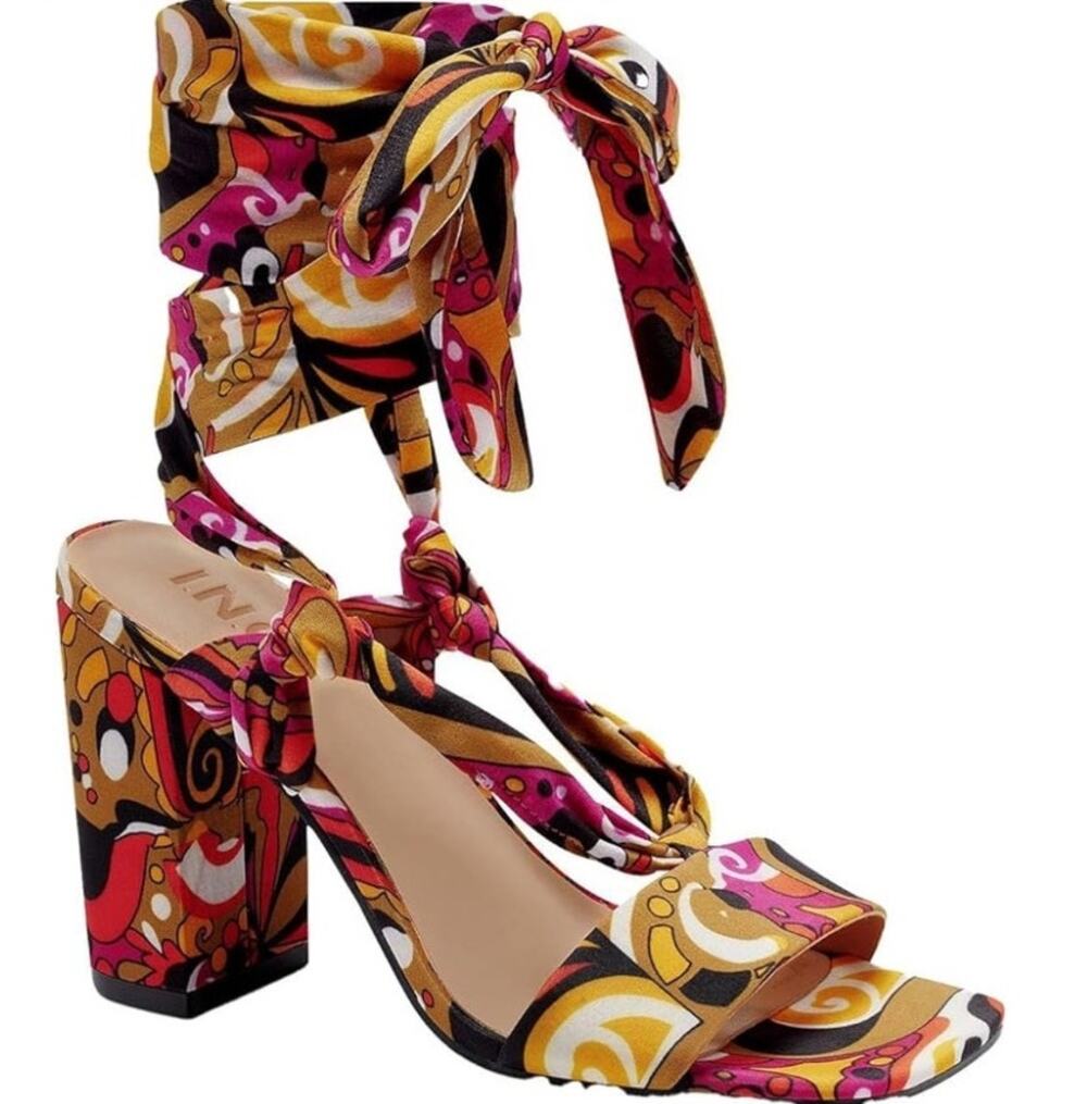 INC Womens Laeelia 70s Print Strappy Square Toe Pumps Block Heels Women's 5.5